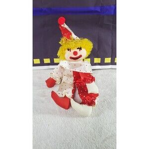 Vintage White Red Polka Dot Clown Kidcore Yellow Hair Amscan Cotton 11.5"